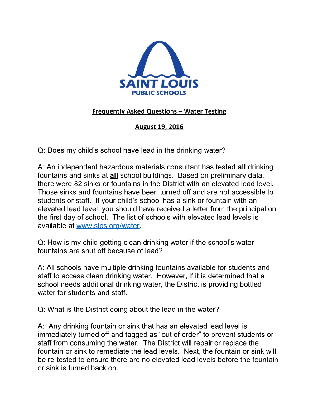 Frequently Asked Questions Water Testing