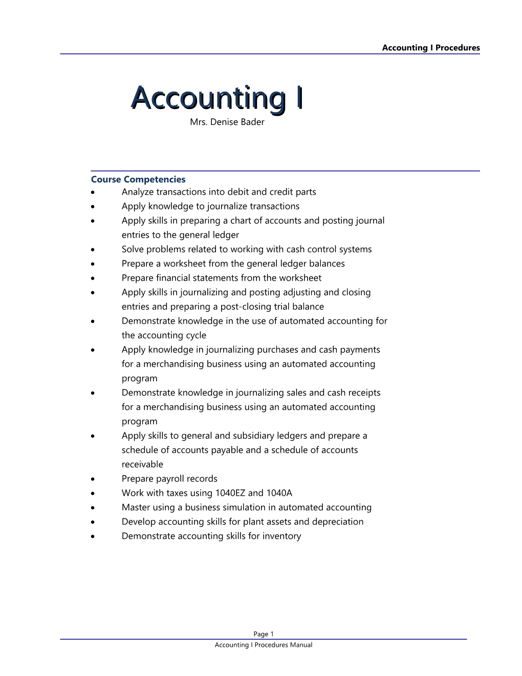 Accounting I Procedures
