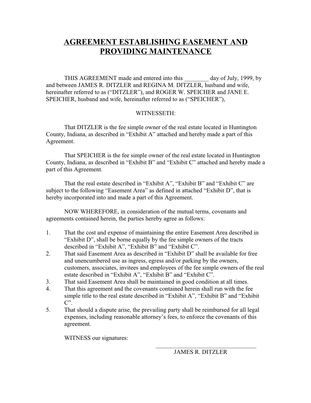 Agreement Establishing Ingress/Egress/Parking Easement and Providing for It S Maintenance