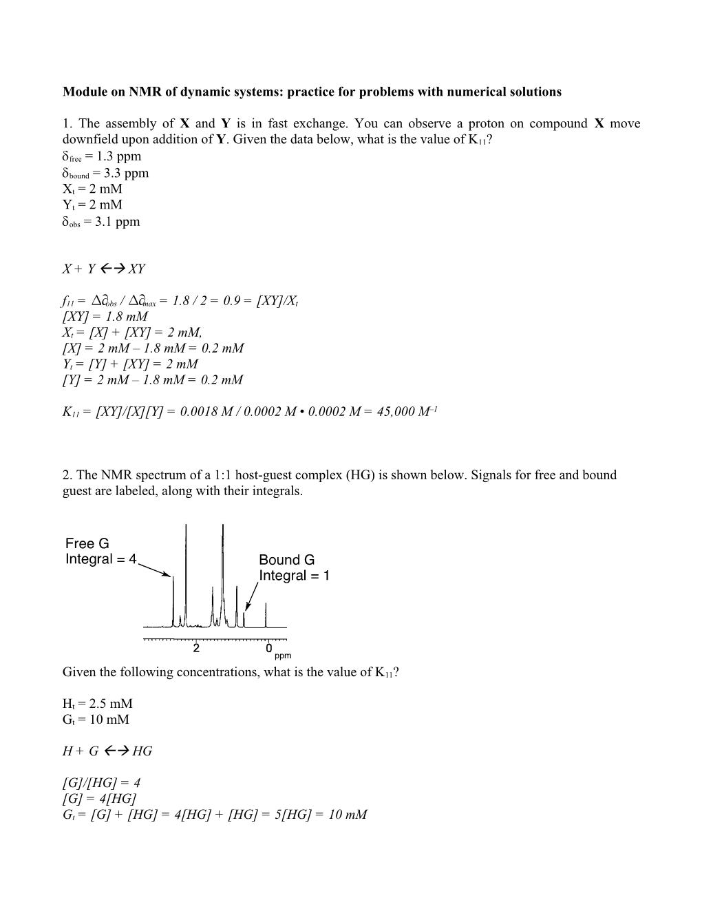 Module on NMR of Dynamic Systems: Practice for Problems with Numerical Solutions