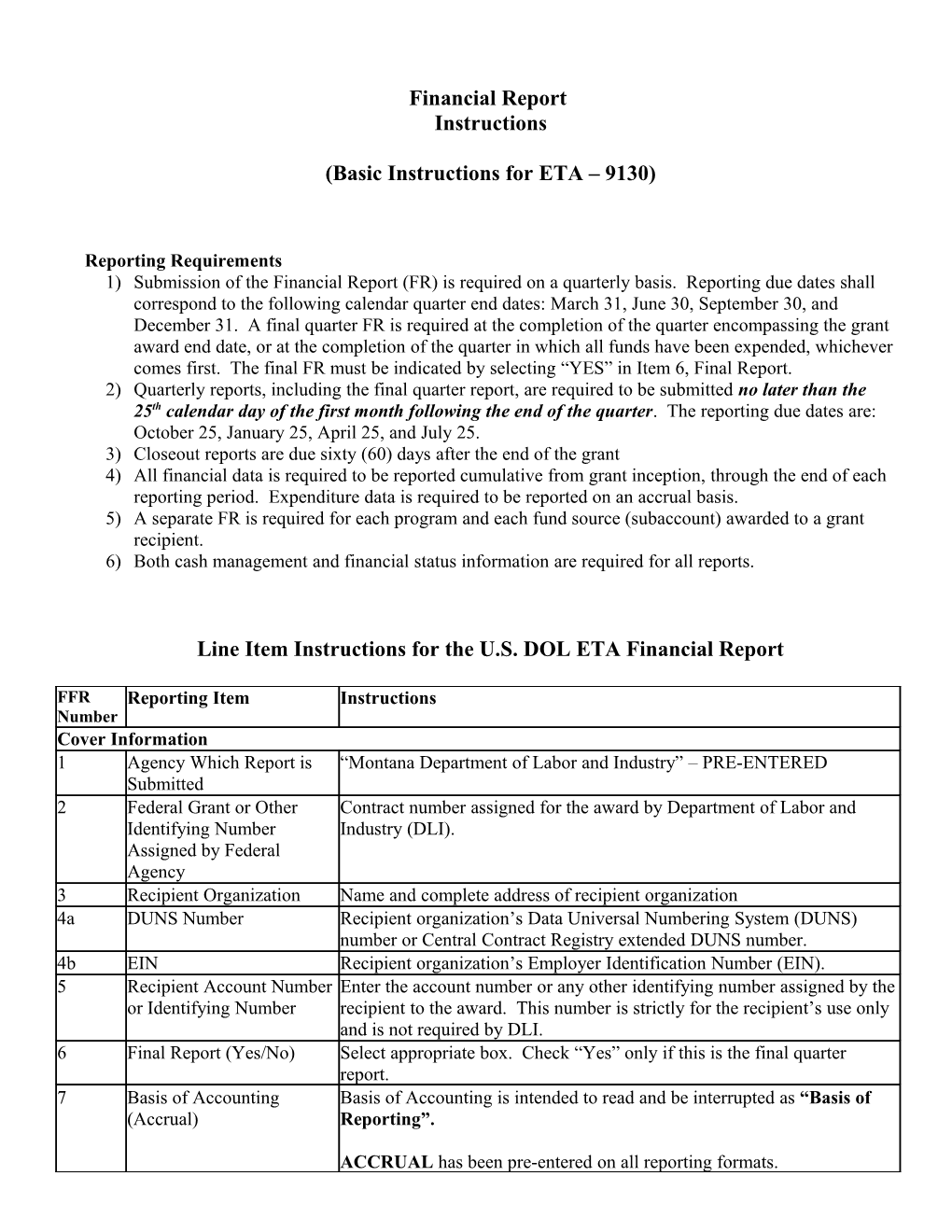 Line Item Instructions for the Federal Financial Report
