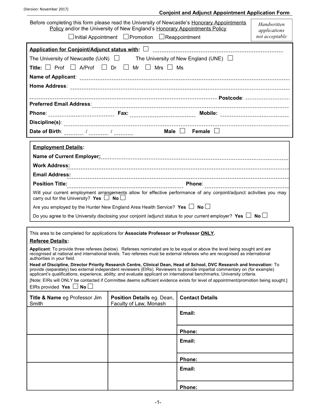 Conjoint Appointment Application Form