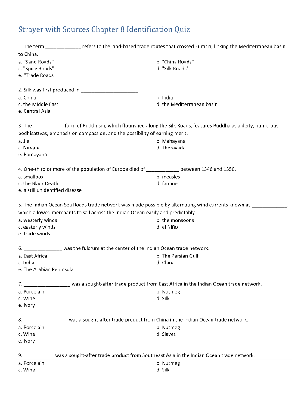Strayer with Sources Chapter 8 Identification Quiz