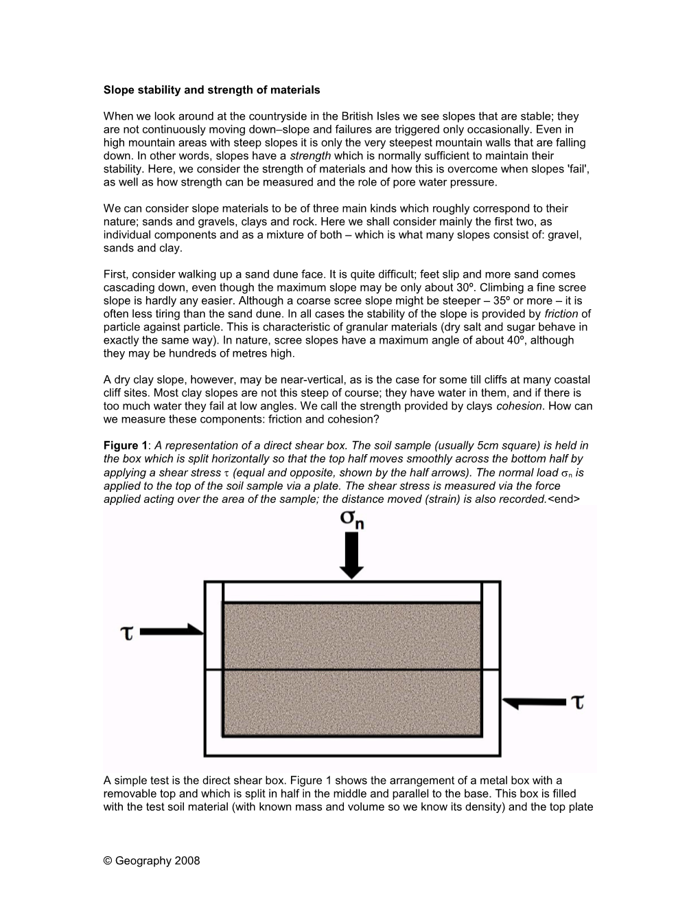 Slope Stability and Strength of Materials