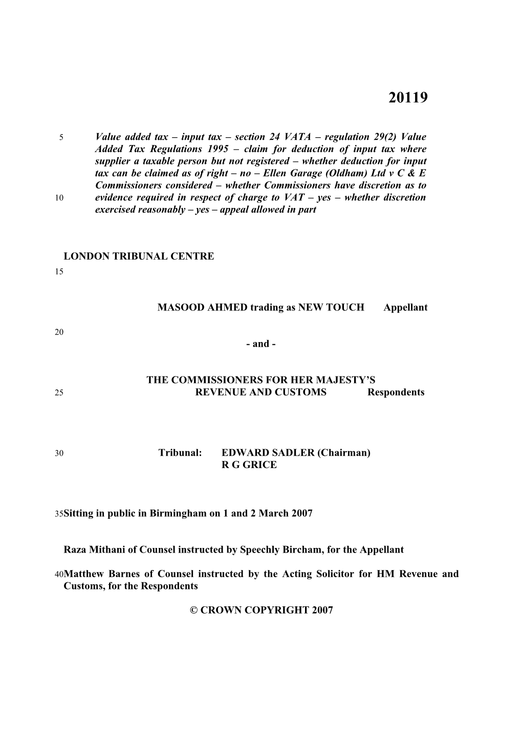 MASOOD AHMED Trading As NEW Touchappellant