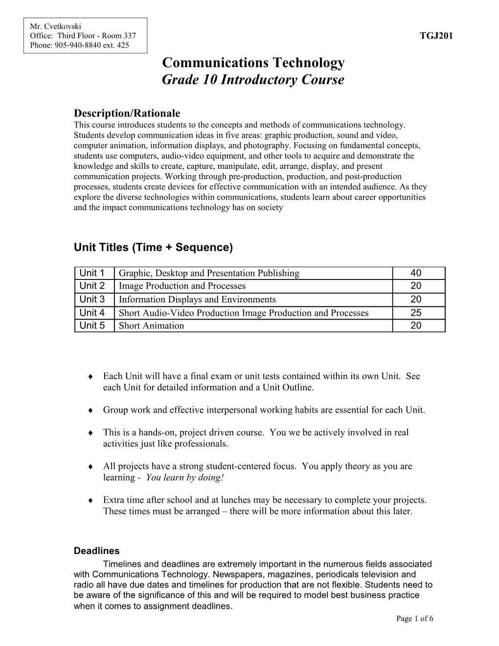 Communications Technology Grd. 10 Course Outline