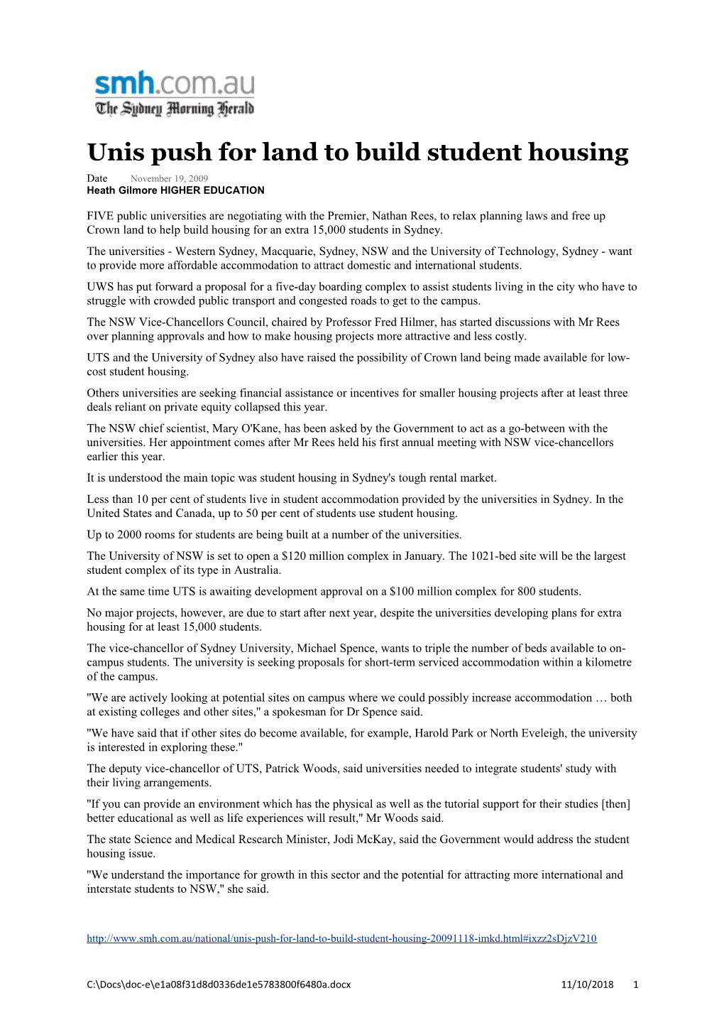 Unis Push for Land to Build Student Housing