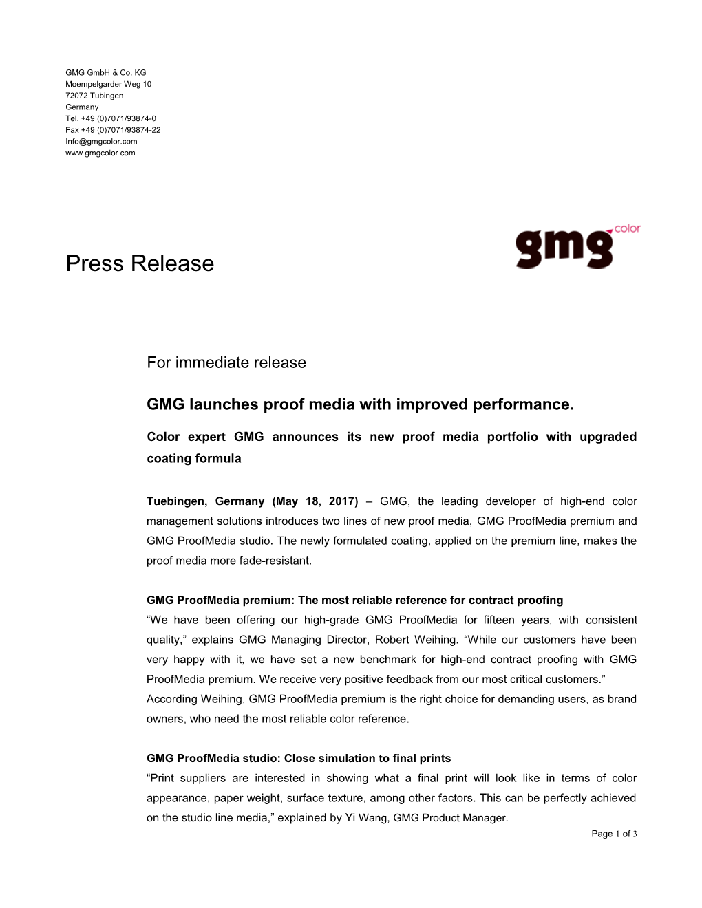 GMG Launches Proof Media with Improved Performance
