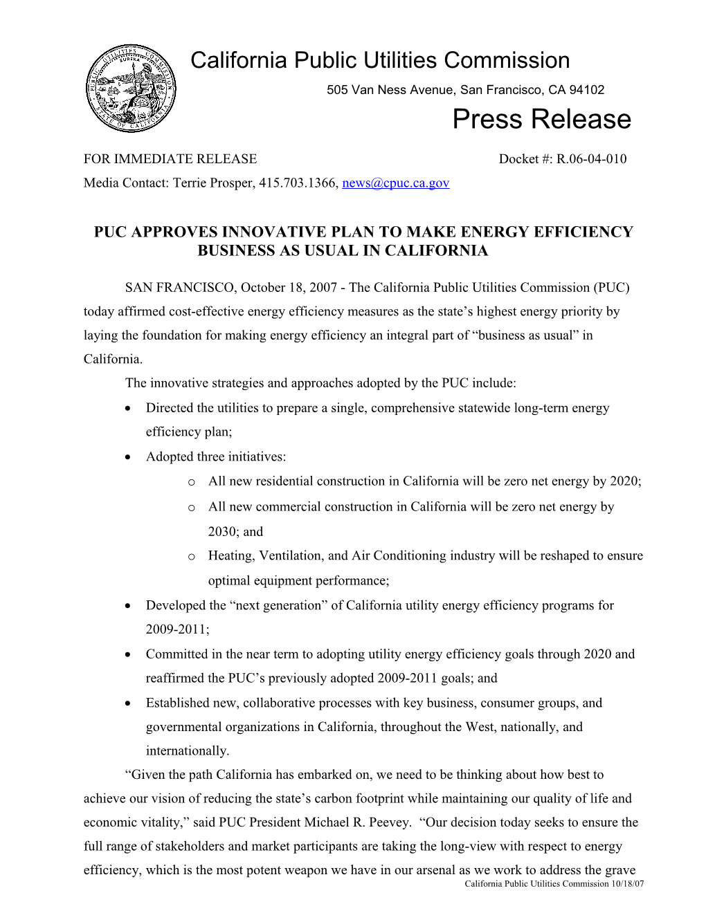 Puc Approves Innovative Plan to Make Energy Efficiency Business As Usual in California
