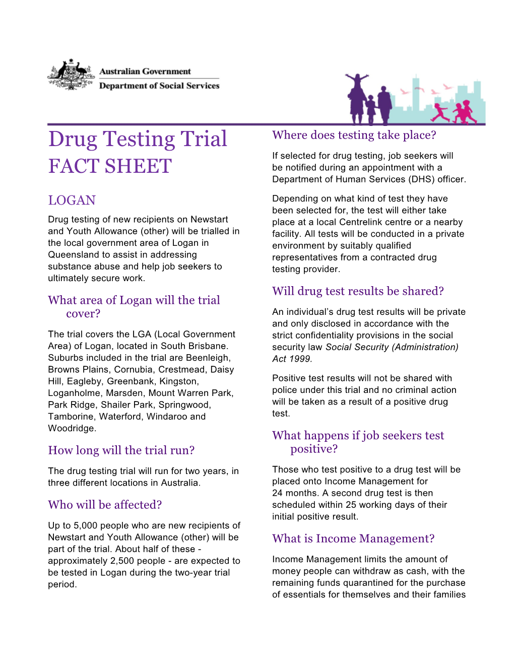 Drug Testing Trial Fact Sheet - Logan