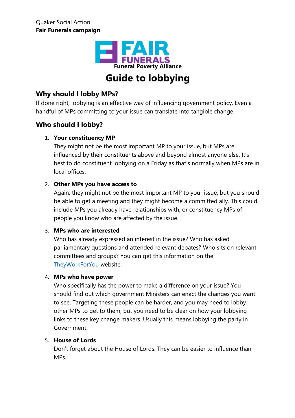 Funeral Poverty Alliance Guide to Lobbying