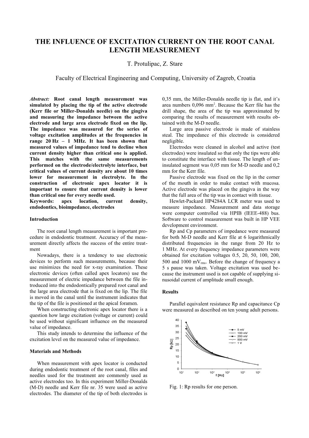 The Influence of Excitation Current on the Root Canal Length Measurement