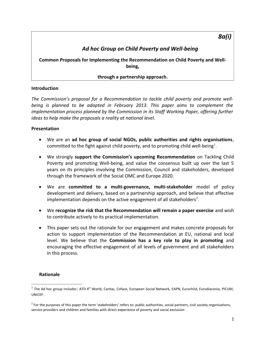 Ad Hoc Group on Child Poverty and Well-Being