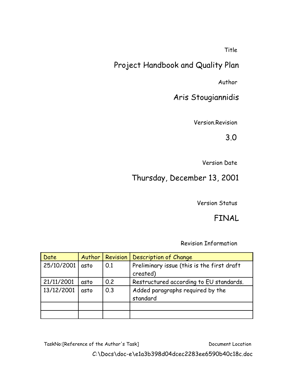 Project Handbook and Quality Plan