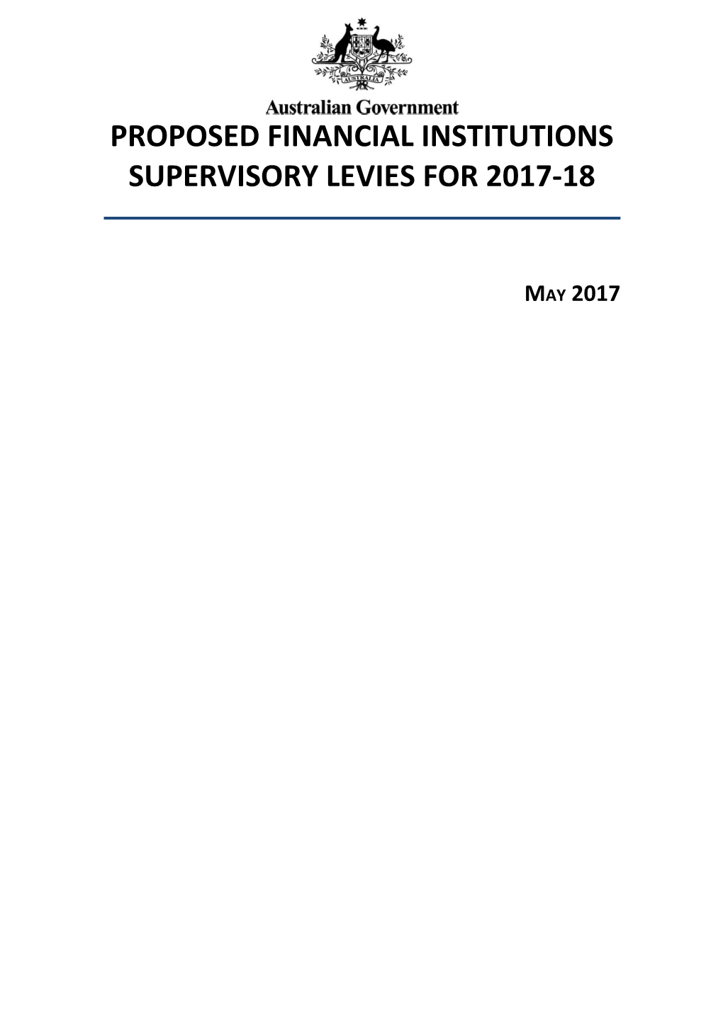 Proposed Financial Institutions Supervisory Levies for 2017-18