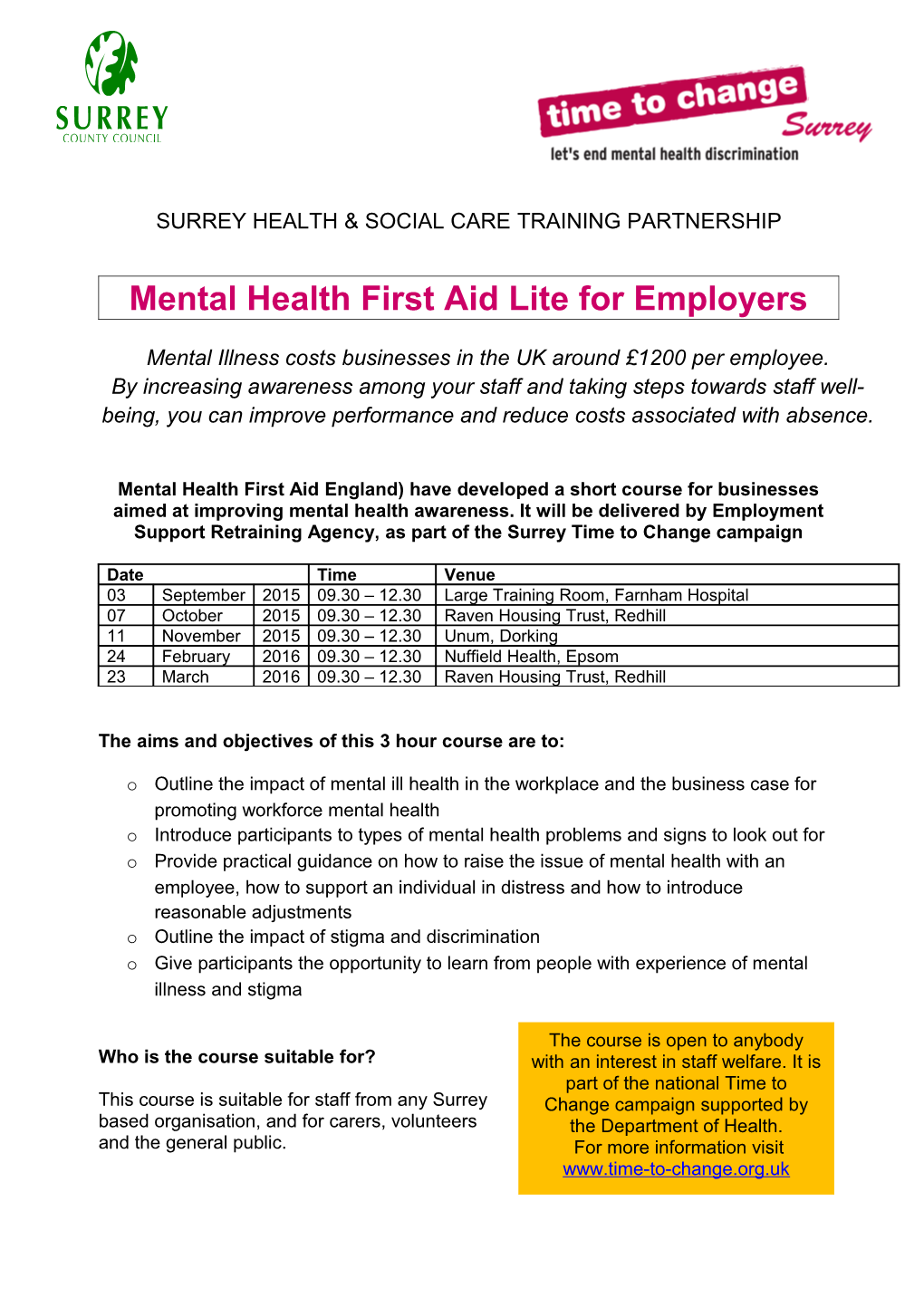 Mental Health First Aid Lite for Employers