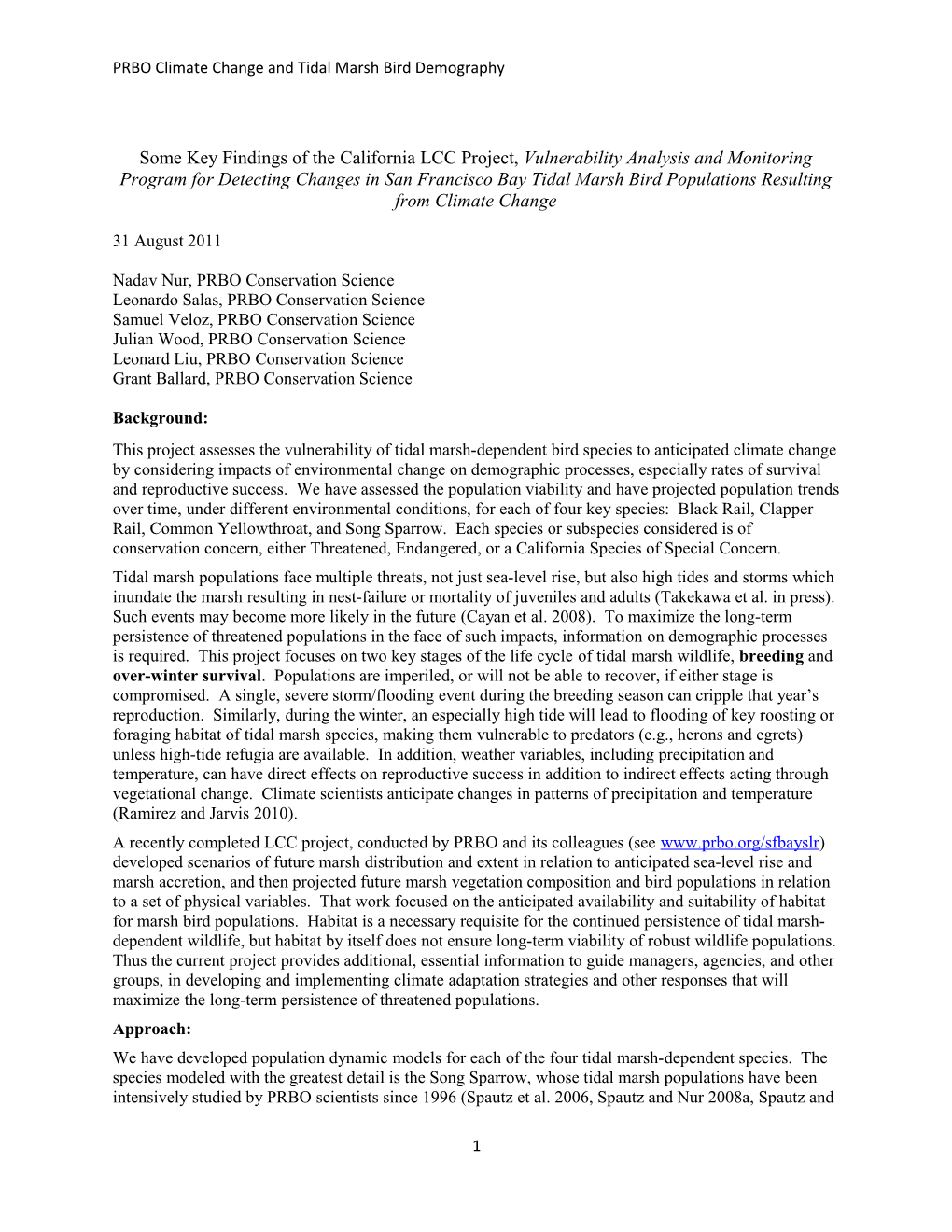 PRBO Climate Change and Tidal Marsh Bird Demography