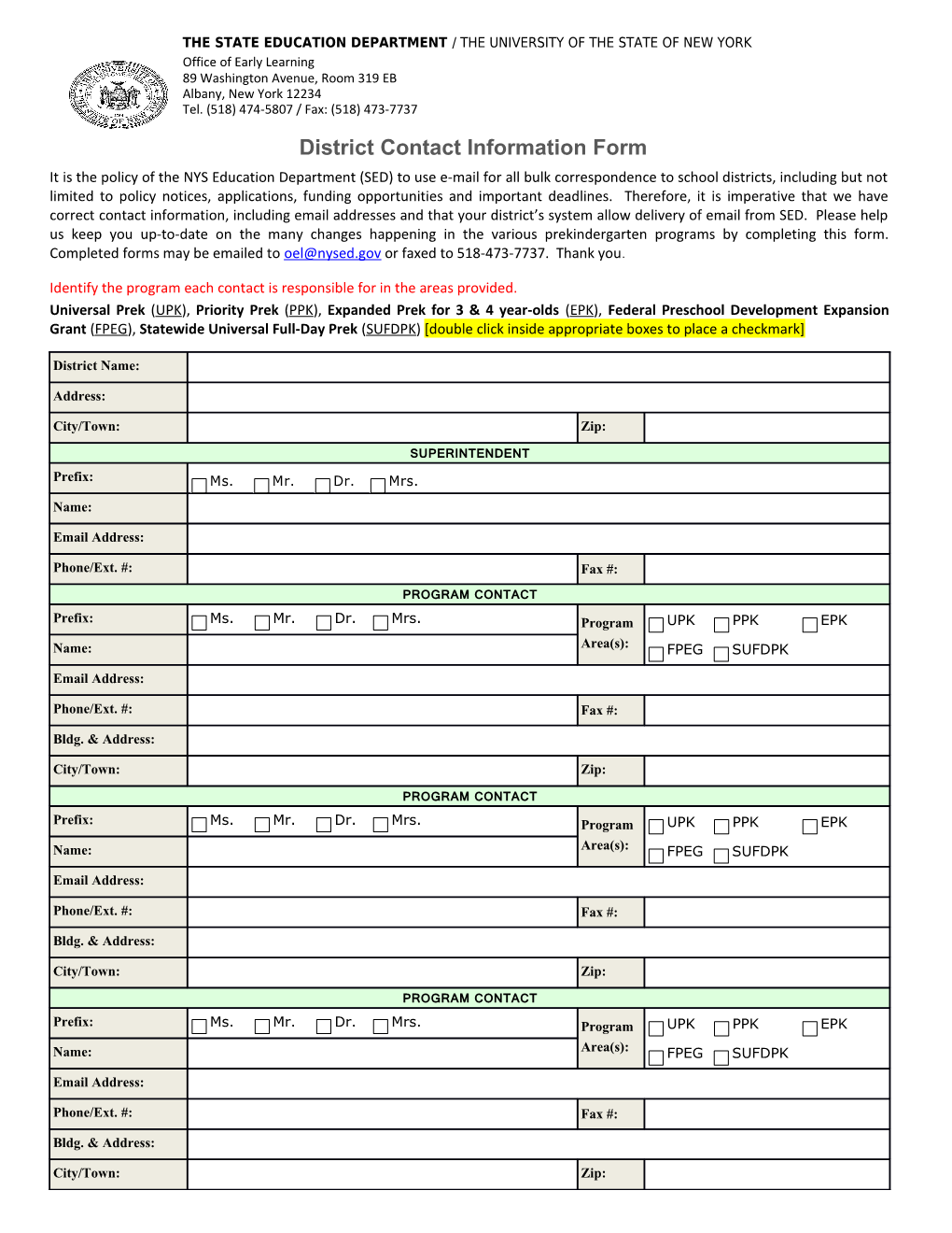 District Contact Information Form