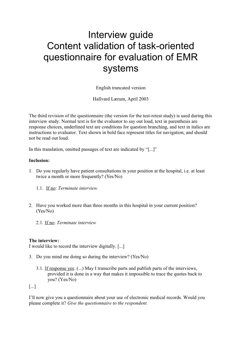 Content Validation of Task-Oriented Questionnaire for Evaluation of EMR Systems