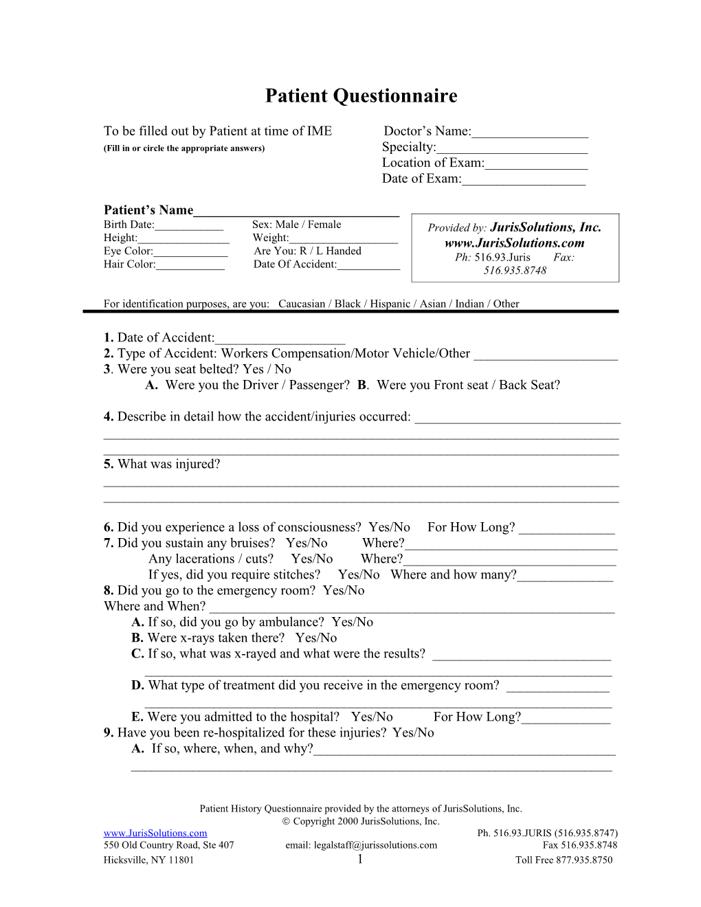 Patient Questionnaire