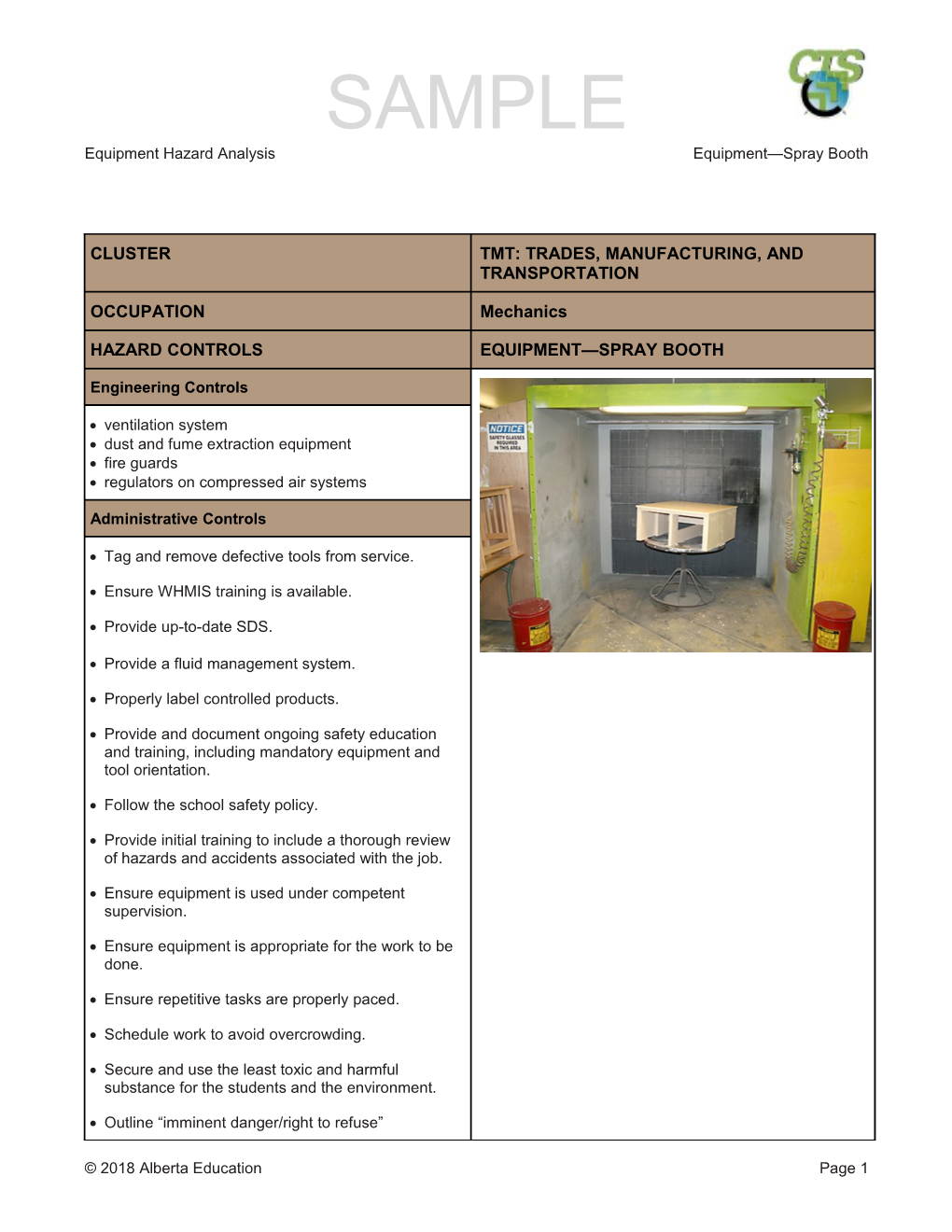 Equipment Hazard Analysisequipment Spray Booth