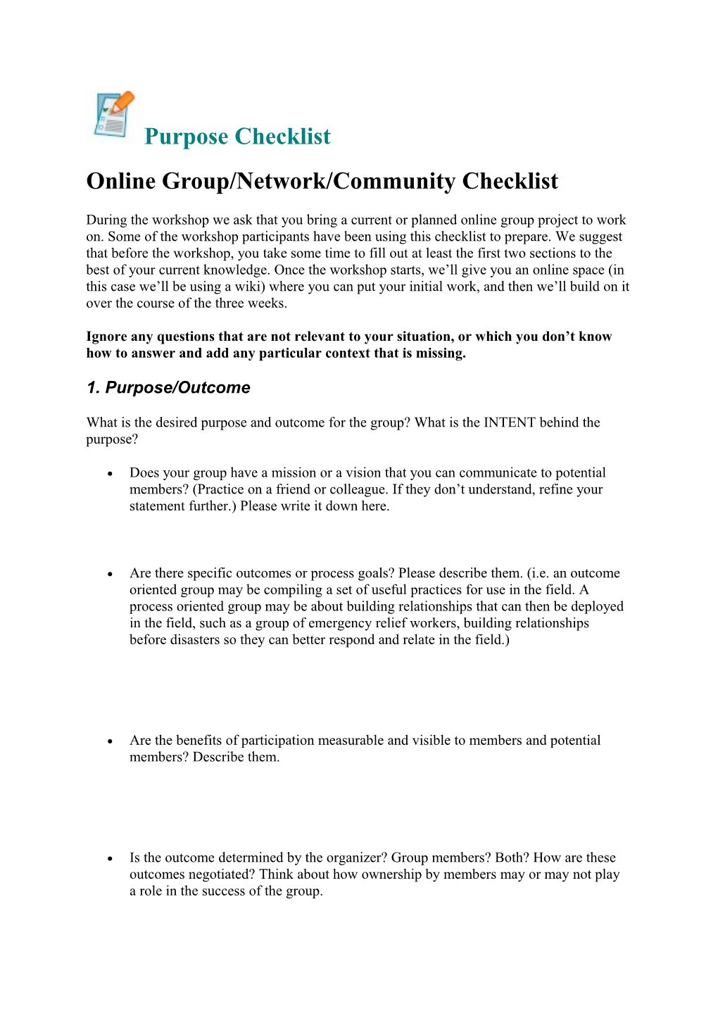 Online Group/Network/Community Checklist