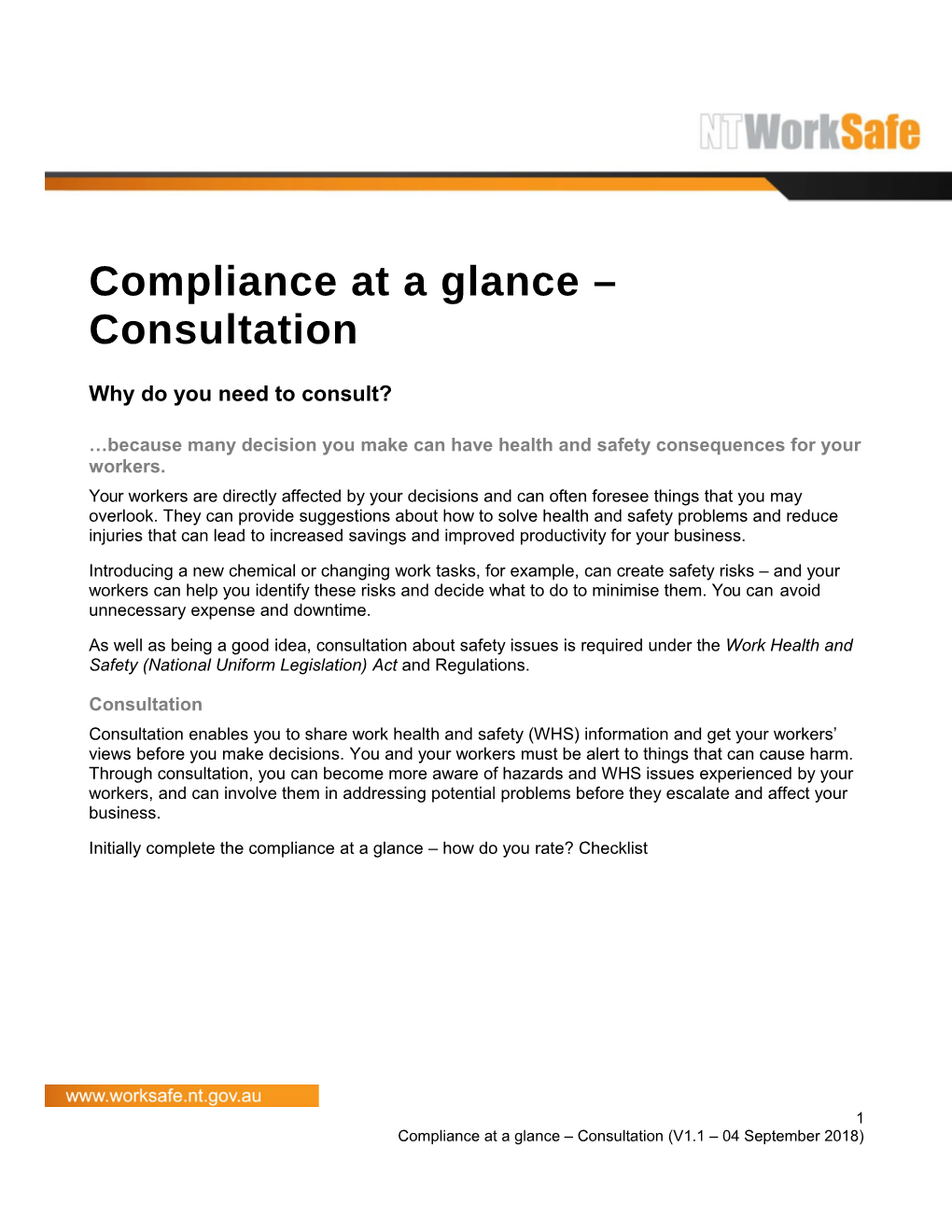 Compliance at a Glance Consultation