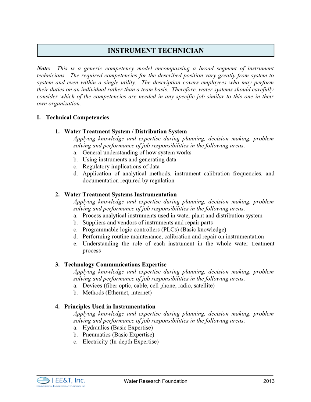 WRF Competency Model: Instrument Technicianpage1
