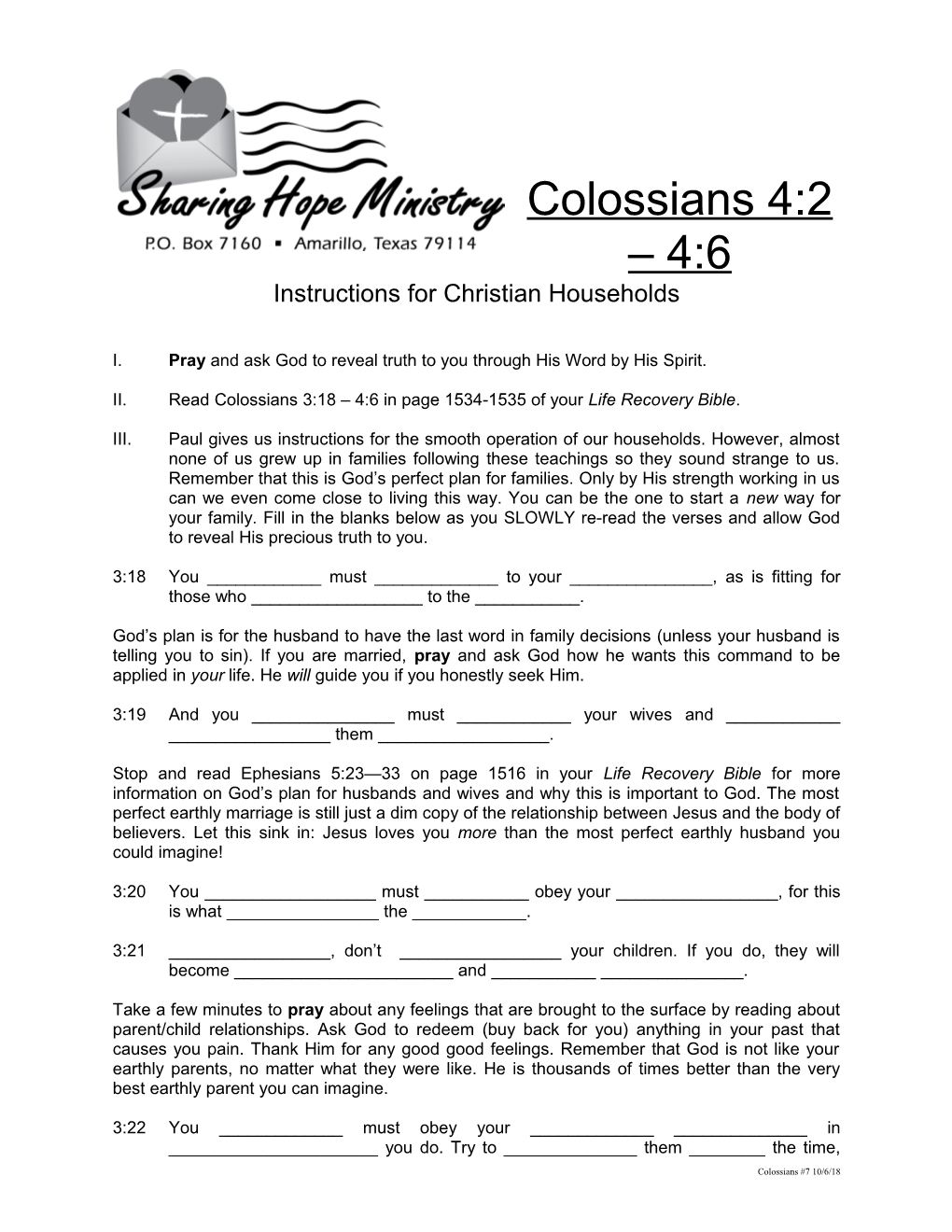 Instructions for Christian Households