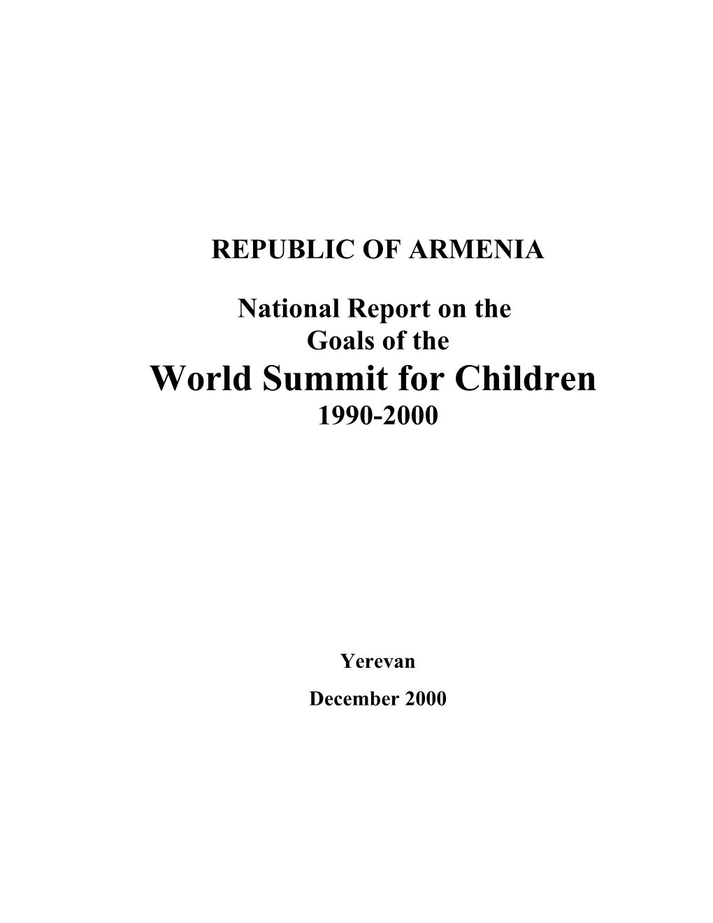 World Summit for Children Armenia National Report