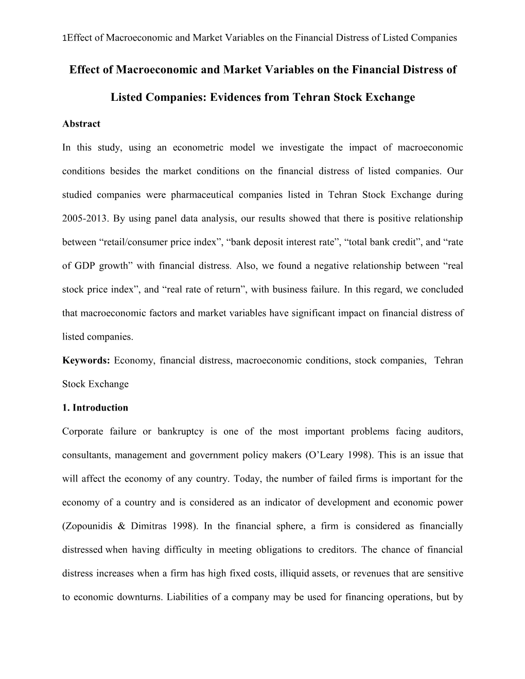 Effect of Macroeconomic and Market Variables on the Financial Distress of Listed Companies