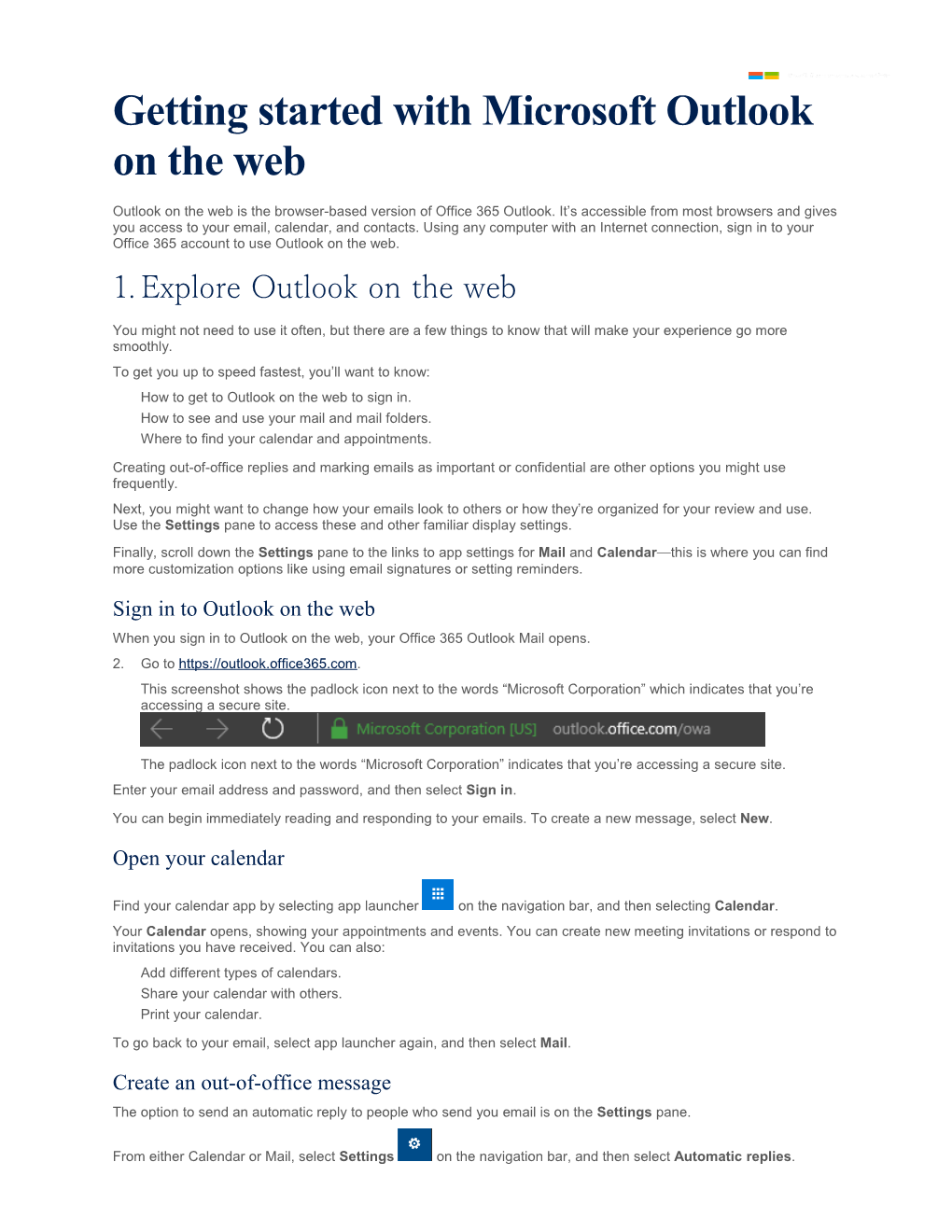 Getting Started with Microsoft Outlook on the Web