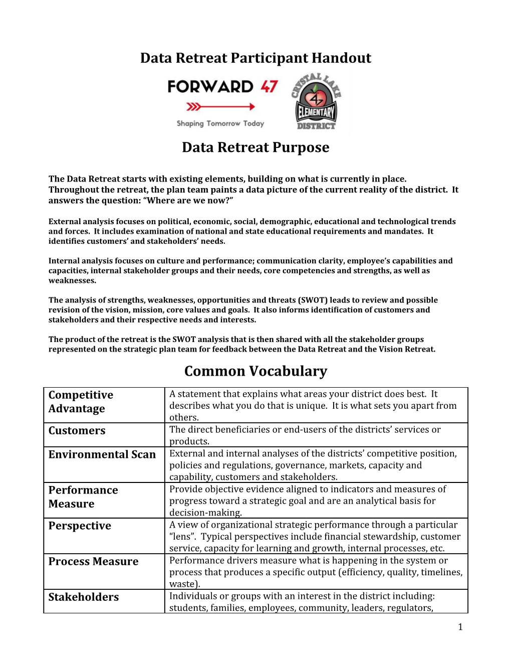 Data Retreat Participant Handout