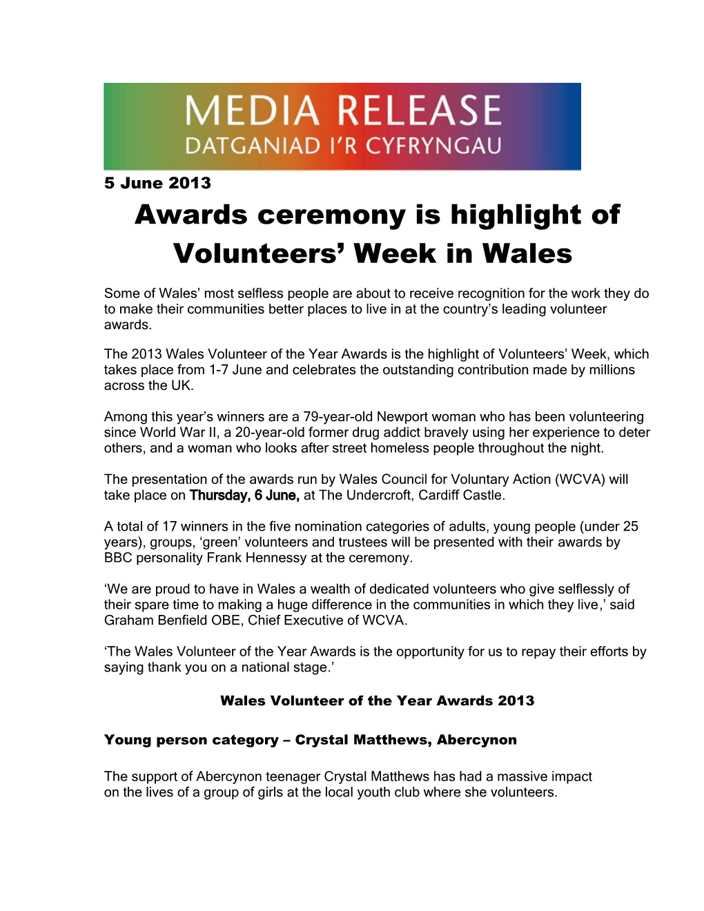 Awards Ceremony Is Highlight of Volunteers Week in Wales