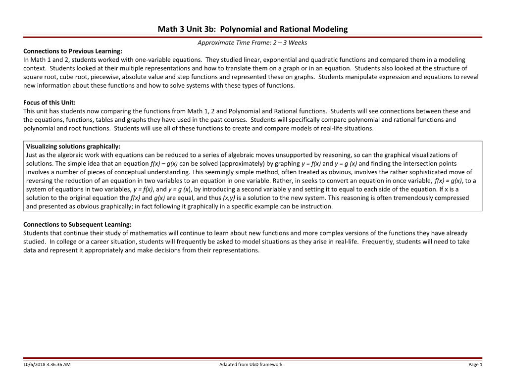 Math 3 Unit 3B: Polynomial and Rational Modeling