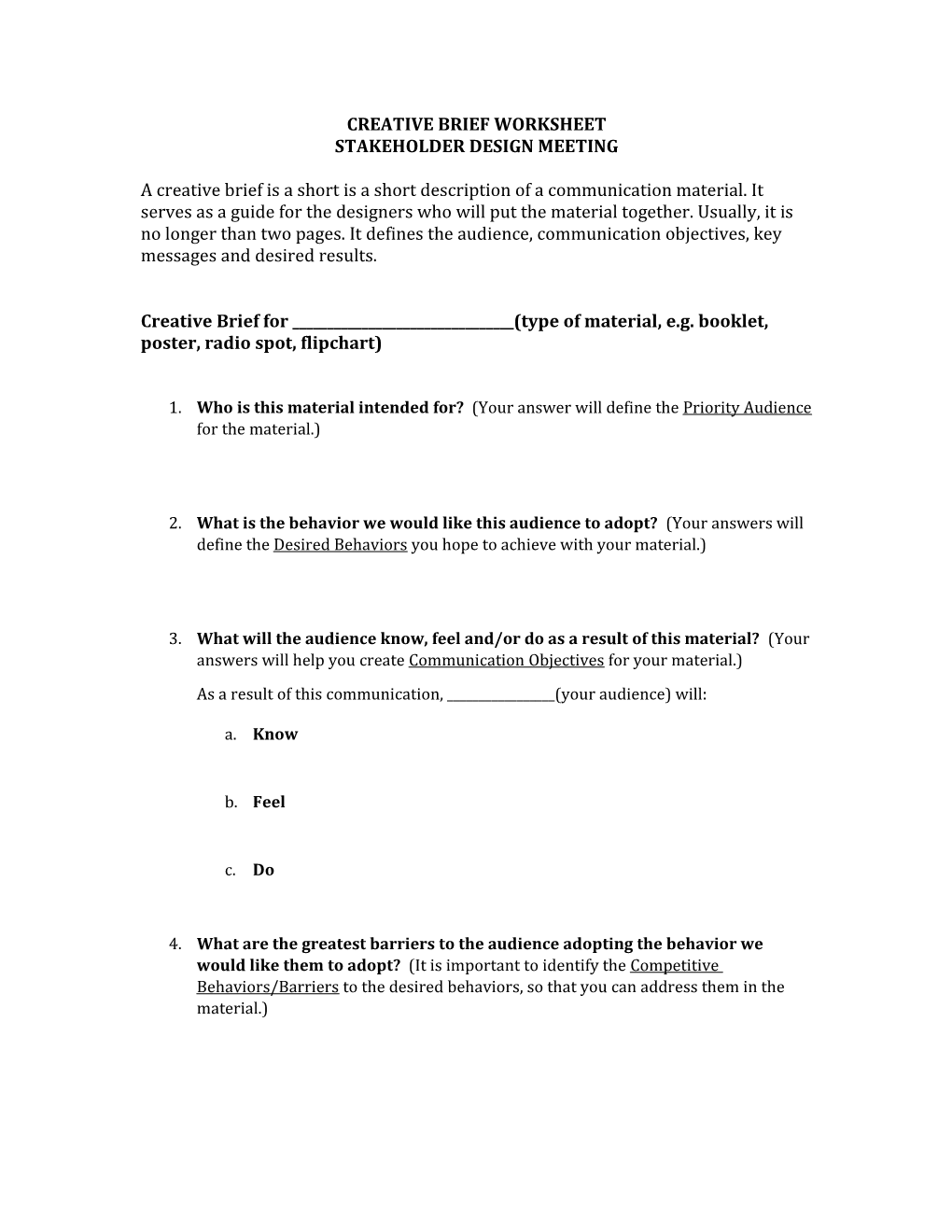 Creative Brief Worksheet