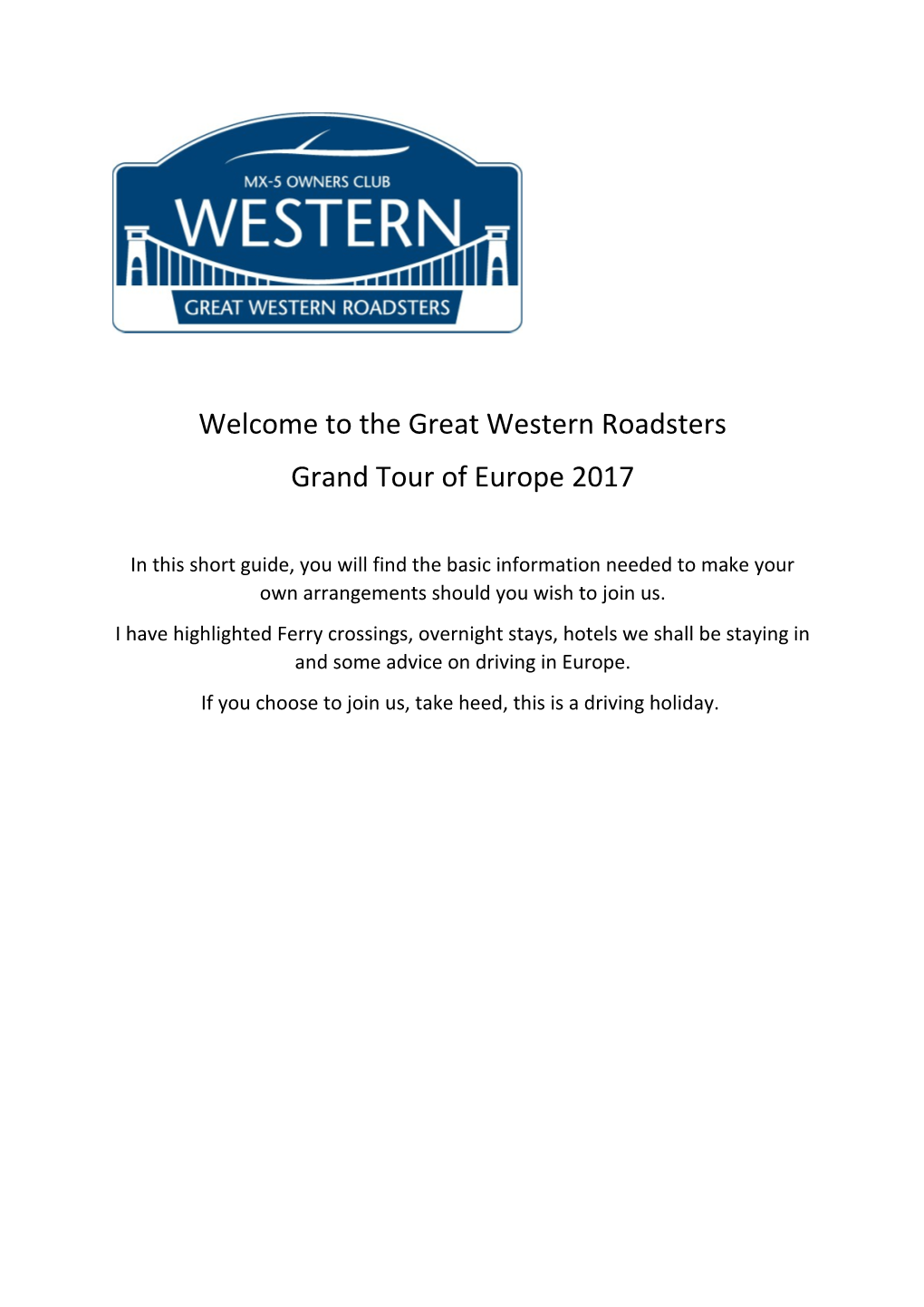 Welcome to the Great Western Roadsters