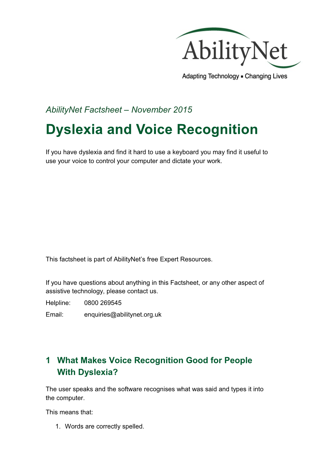 Dyslexia and Voice Recognition