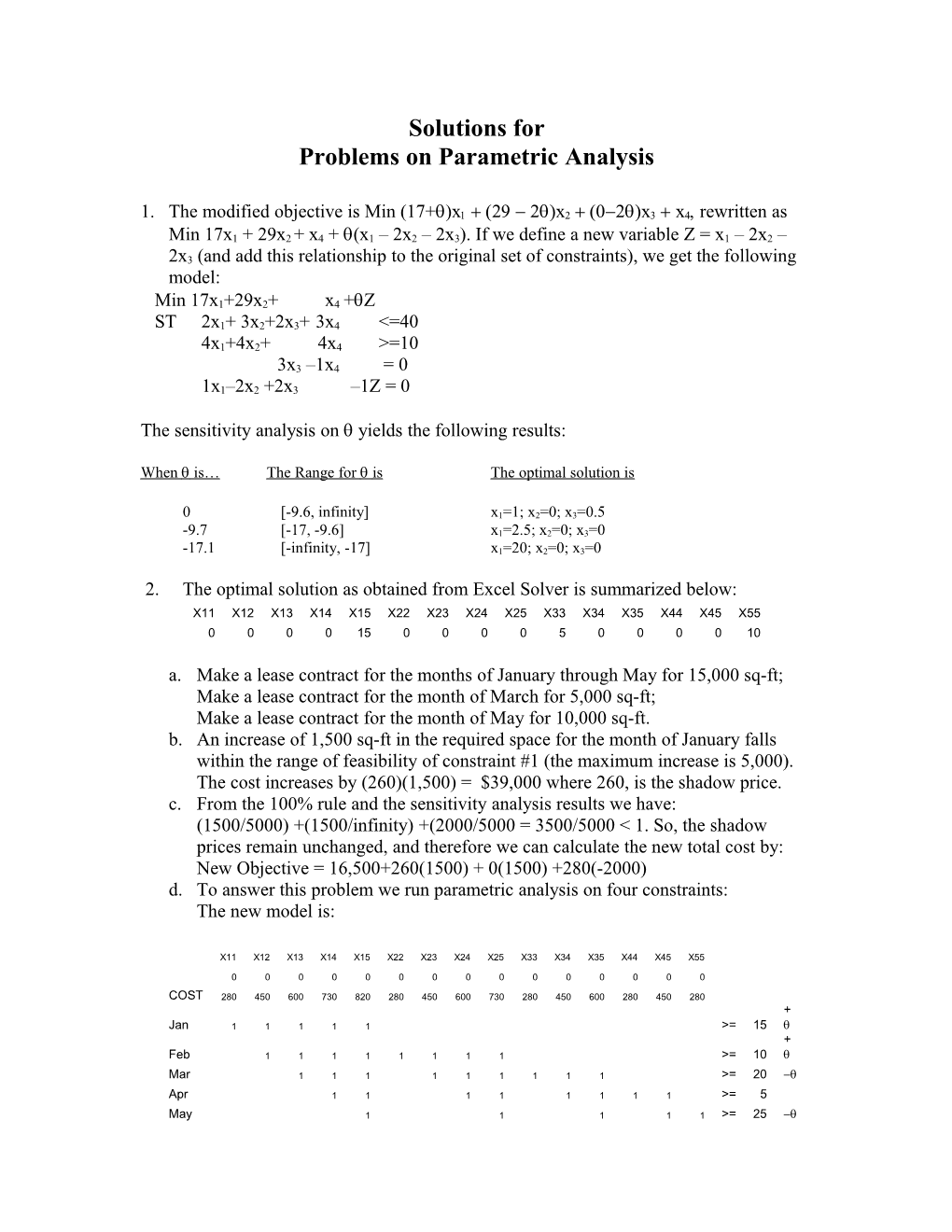 Problems on Parametric Analysis