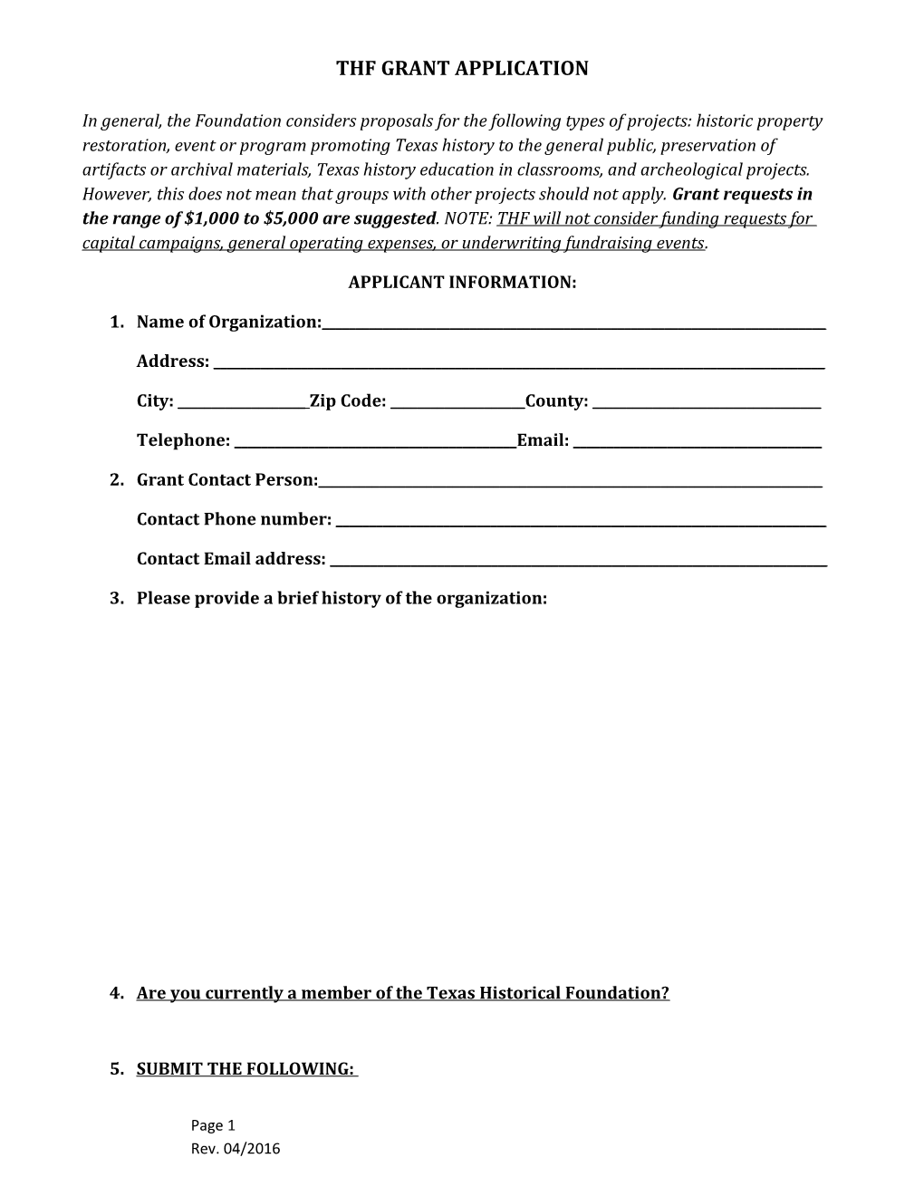 Thf Grant Application