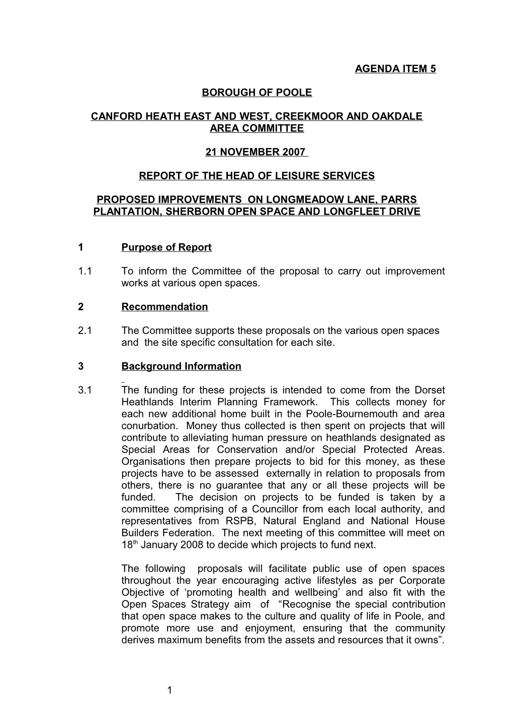 Proposed Improvements on Longmeadow Lane, Parrs Plantation, Sherborn Open Space and Longfleet