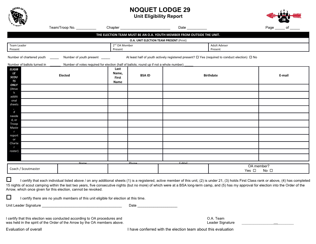 Unit Eligibility Report