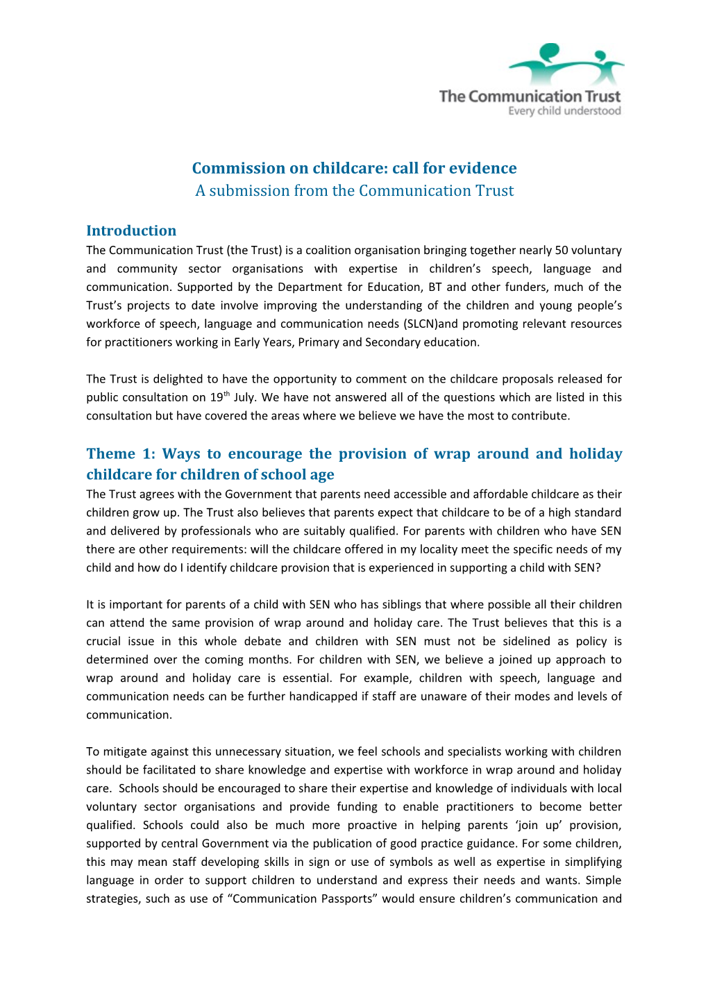 Commission on Childcare: Call for Evidence