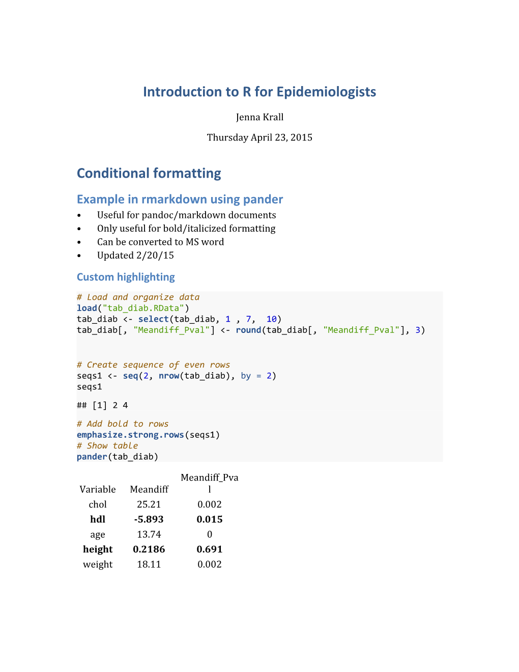 Introduction to R for Epidemiologists
