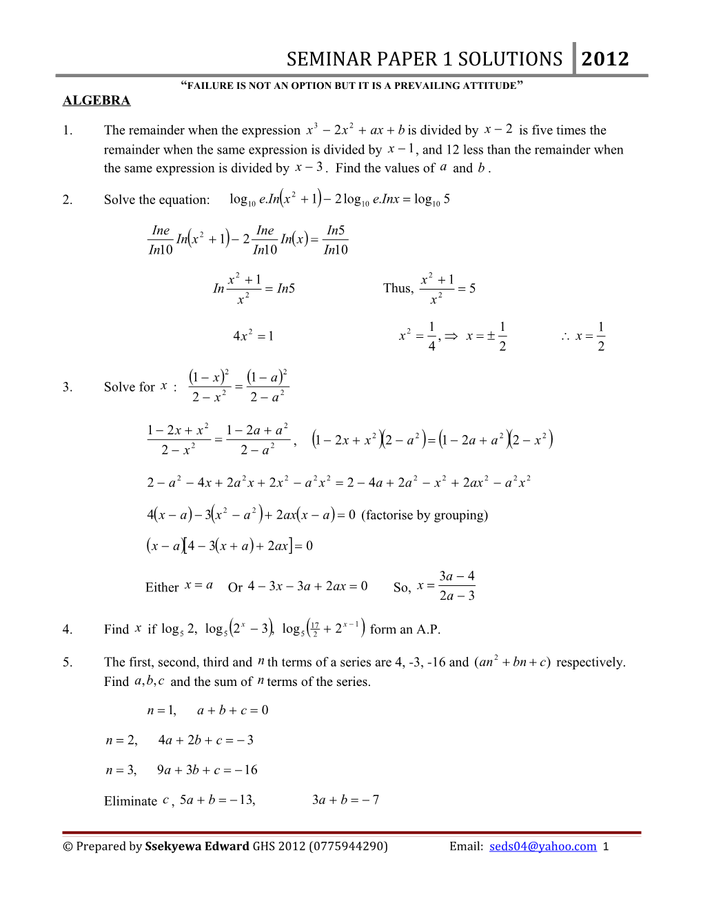 Seminar Paper 1 Questions