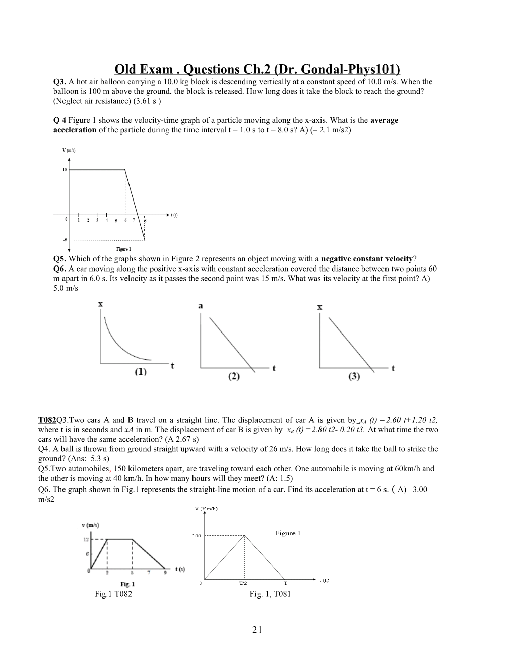 Old Exam. Questions Ch.2 (Dr. Gondal-Phys101)