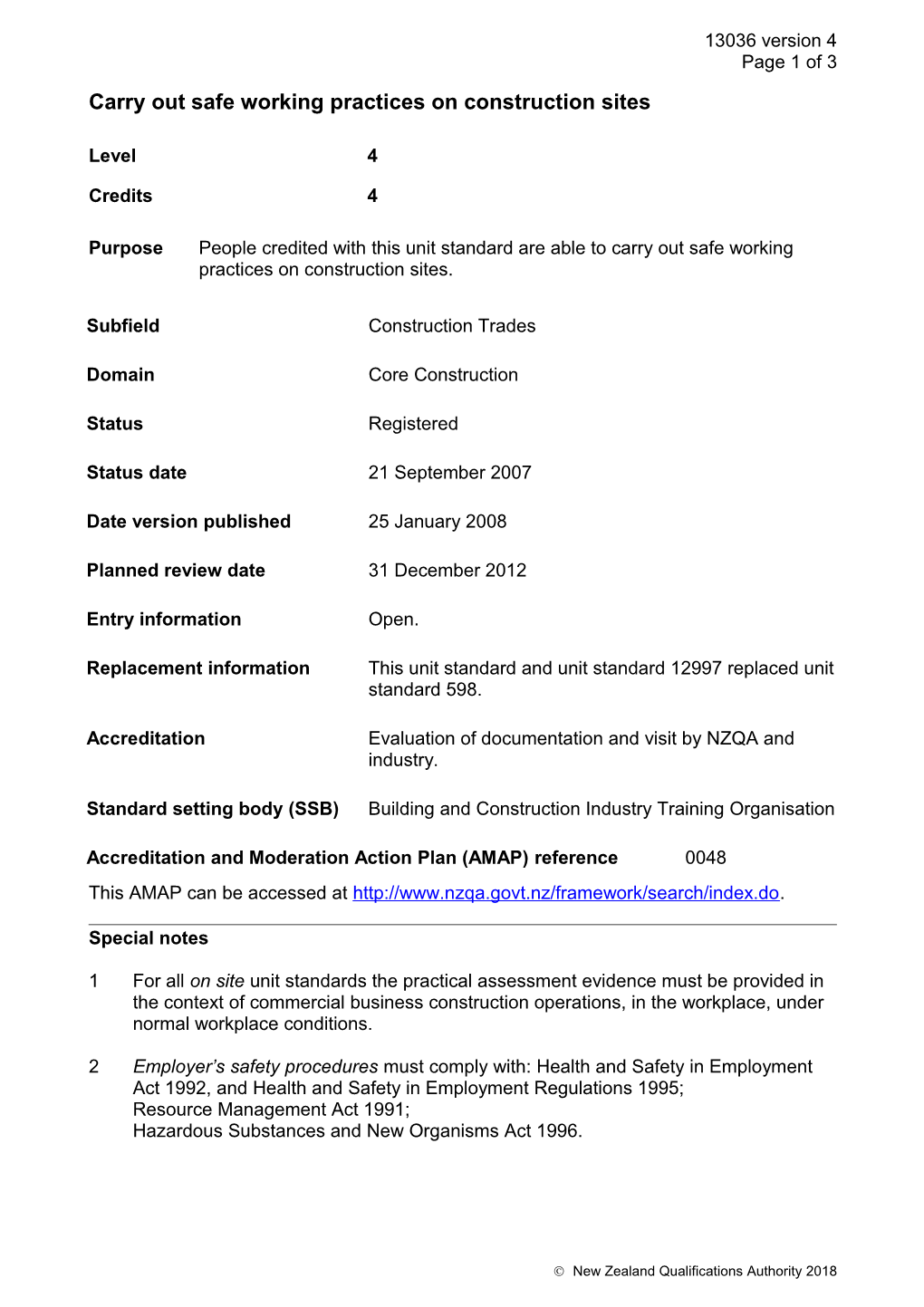 13036 Carry out Safe Working Practices on Construction Sites