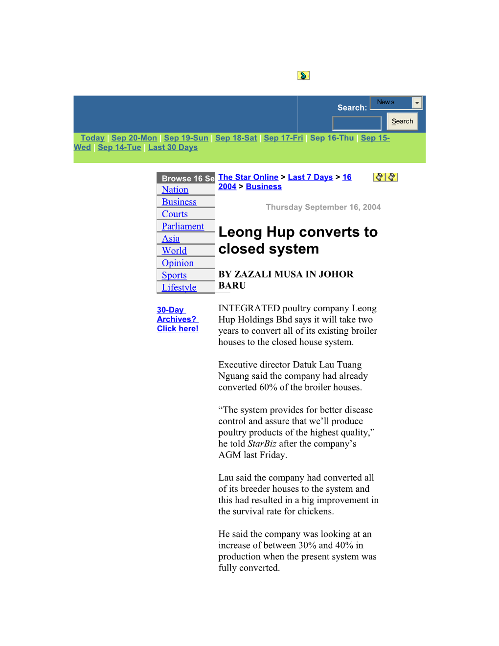 Leong Hup Converts to Closed System