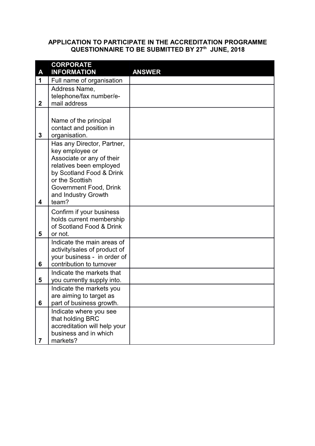 Application to Participate in the Accreditation Programme