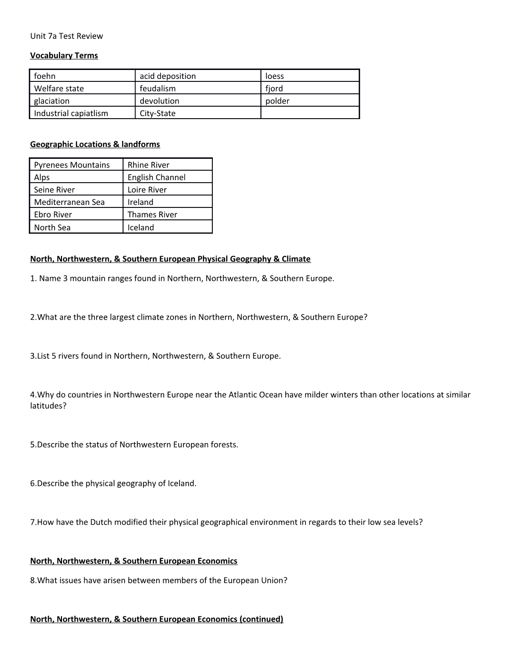 North, Northwestern, & Southern European Physical Geography & Climate